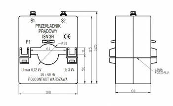 Przekładnik prądowy z rdzeniem dzielonym ISN 3R 150/5A klasa: 1 moc: 2,5VA otwór: 60x10mm lub Φ30mm