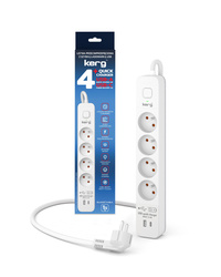 Kerg listwa przeciwprzepięciowa 4-gniazdowa + szybka ładowarka USB-A+USB-C 1,5m 3×1,5mm² H05VV-F 16A/250V