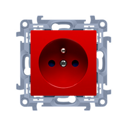 SIMON 10 Gniazdo wtyczkowe z uziemieniem pojedyncze z przesłonami torów prądowych (moduł) 16A, 250V~, szybkozłącza. Kolor czerwony CGZ1CZ.01/22