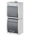 Łącznik AQUANT 1-b/sch. + Gniazdo AQUANT 2P+Z pion szare IP55 /1256-10/