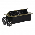 ORNO Gniazda meblowe wpuszczane w blat z płaskim frezowanym rantem, ładowarką USB i przewodem 1,5m 2x2P+Z 2xUSB kolor mosiądzu OR-AE-13126/BR