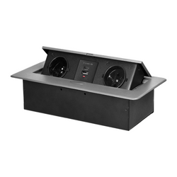 ORNO Gniazdo meblowe wpuszczane w blat z płaskim frezowanym rantem i ładowarką USB A+C (3,6A)2x2P+Z srebrne OR-GM-9034/G
