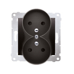 SIMON 54 NATURE Gniazdo wtyczkowe podwójne z uziemieniem z przesłonami - do Ramek NATURE (moduł) 16A 250V, zaciski śrubowe, antracyt, metalizowany DGZ2MZN.01/48