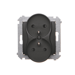 SIMON 54 Gniazdo wtyczkowe podwójne z uziemieniem i przesłonami (moduł do ramek PREMIUM) zaciski śrubowe czarny mat DGZ2MZ.01/49