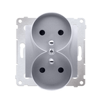 SIMON 54 NATURE Gniazdo wtyczkowe podwójne z uziemieniem z przesłonami - do Ramek NATURE (moduł) 16A 250V, zaciski śrubowe, srebrny mat, metalizowany DGZ2MZN.01/43
