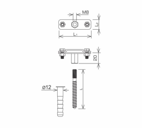 AN-KOM Uchwyt na bednarkę, M12 L=12cmB=30mm AN-58B/OG/