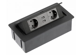 GTV Przedłużacz biurkowy SOFT 2x gniazdo schuko, USB 2,1A, kabel 
zasilający z wtyczką, czarny
