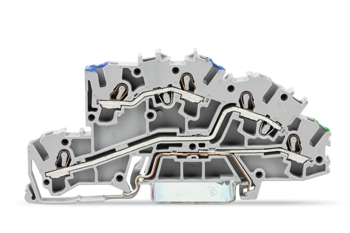 WAGO Piętrowa złączka instalacyjna; Z otworem montażowym; 2,5 mm²; z uchylnym łącznikiem nożowym; NT/L/PE; Push-in CAGE CLAMP®; 2,50 mm²; szara